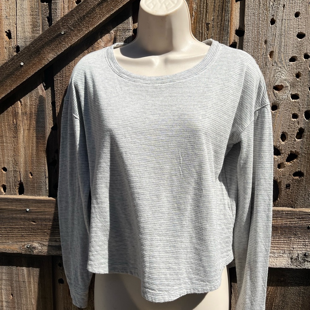 Marine Layer Shirt Women S Gray White Striped Long sleeve Pullover Shirt